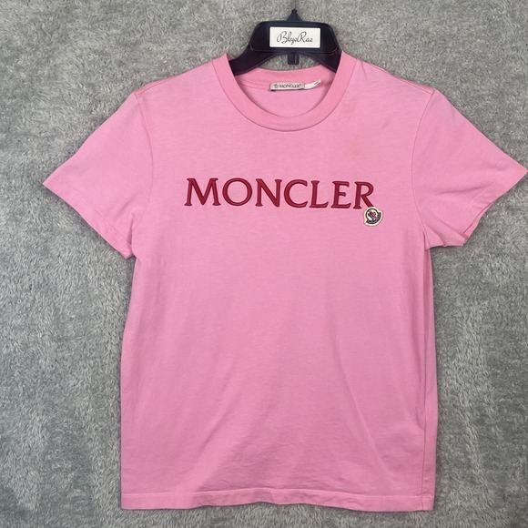 Moncler Logo Embroidered Short Sleeve t-shirt Pink Size XS - Picture 1 of 10